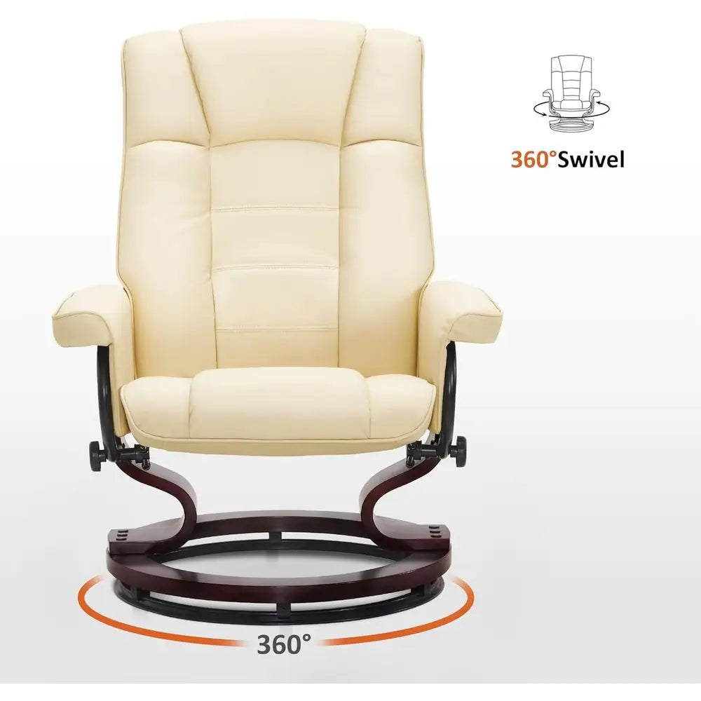 Recliner With Ottoman Set For Small Spaces Cream White Faux Leather