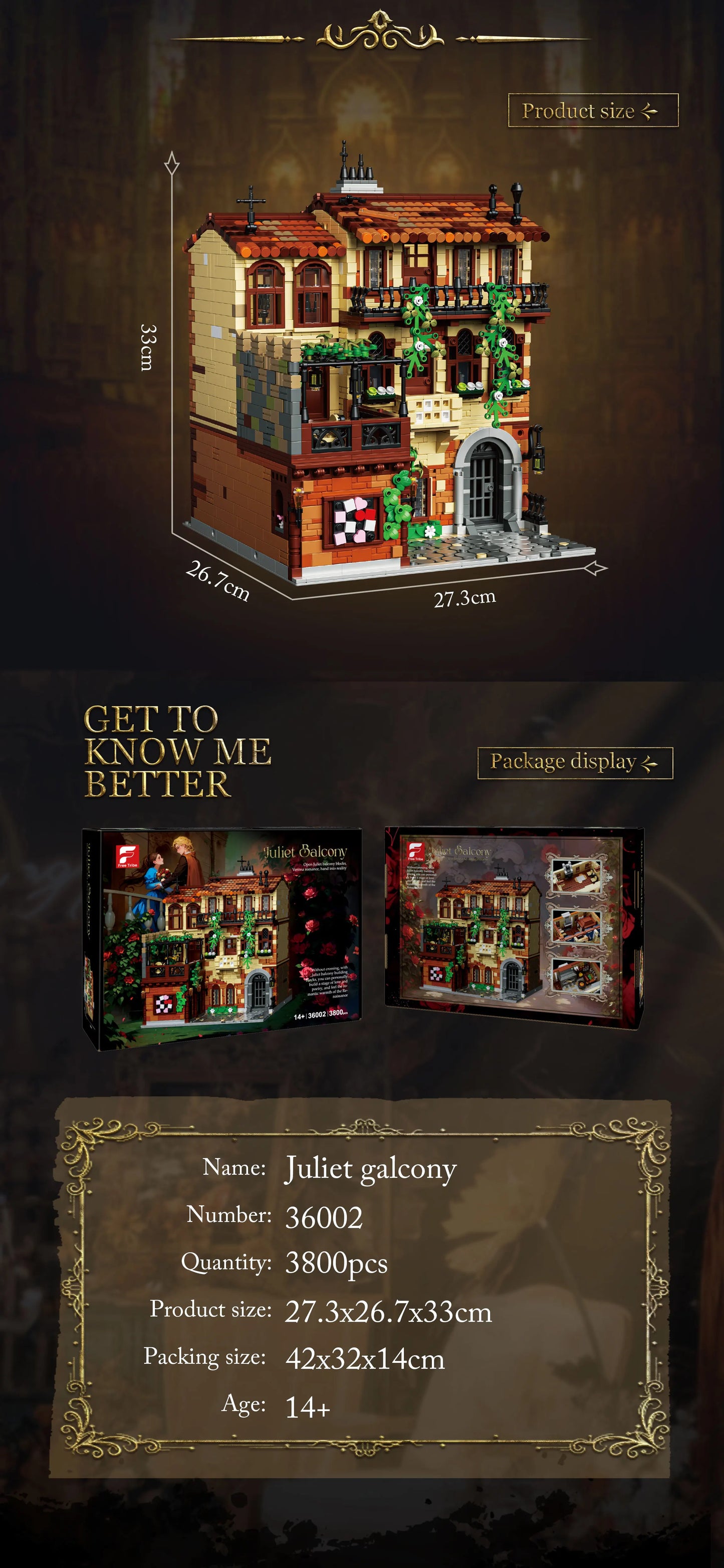 3800 Pieces Juliet Balcony Modular Building Blocks Kit Compatible With Lego Kids