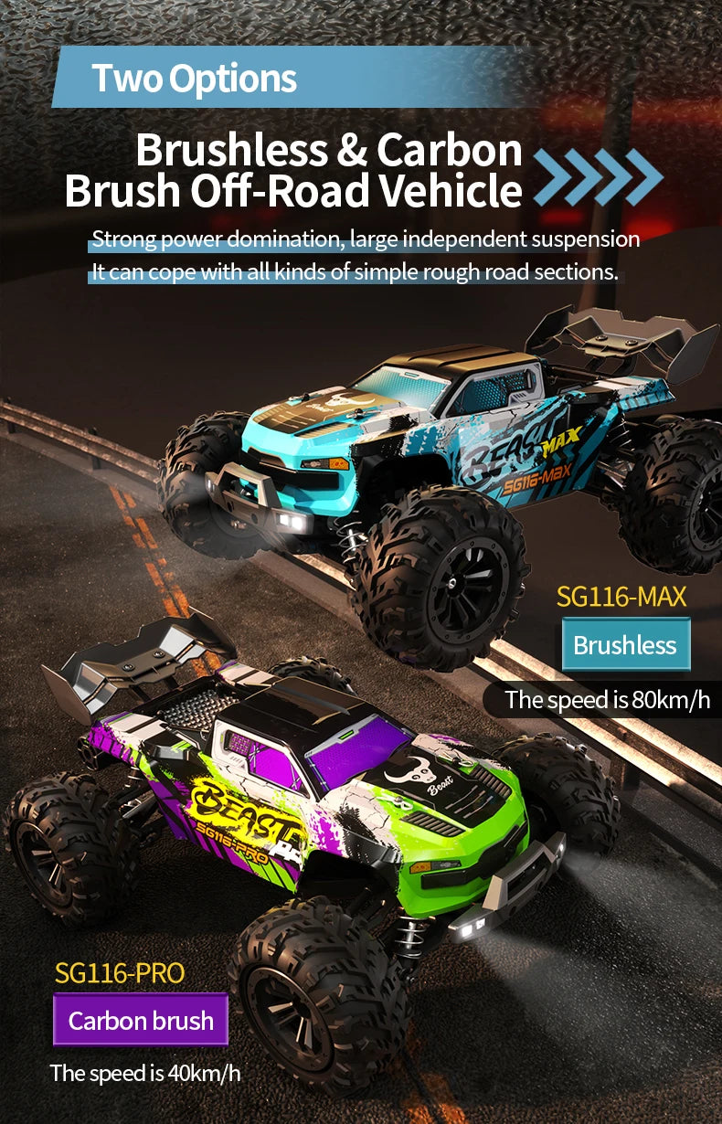 SG116 MAX 1 To 16 High Speed Drift RC Car 4WD Brushless Off Road Monster Truck