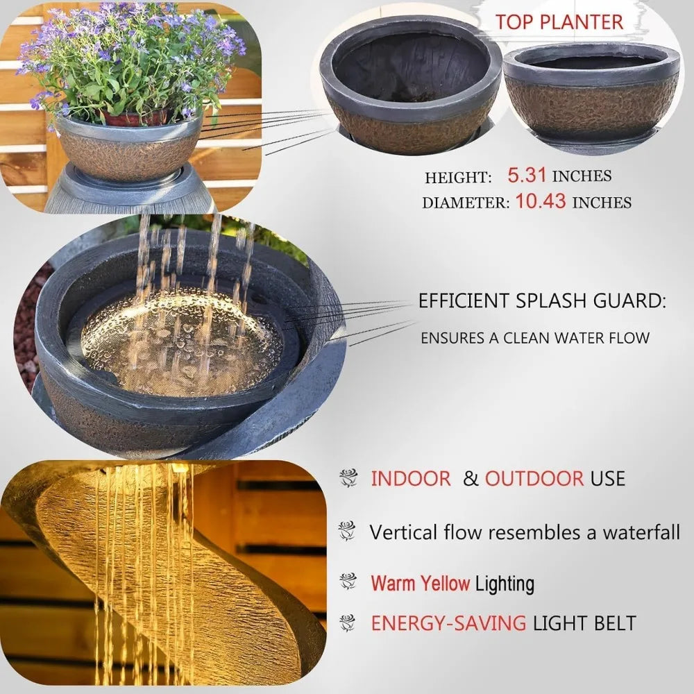 31.9 Inch S Shaped Outdoor Fountain With Led Lights