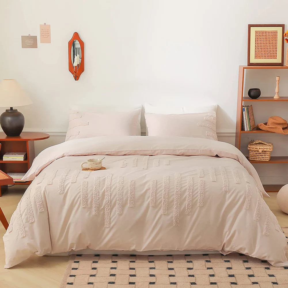 Simple And Opulence 100 Percent Cotton Duvet Cover Set 3 Piece Shams Bed Sheet