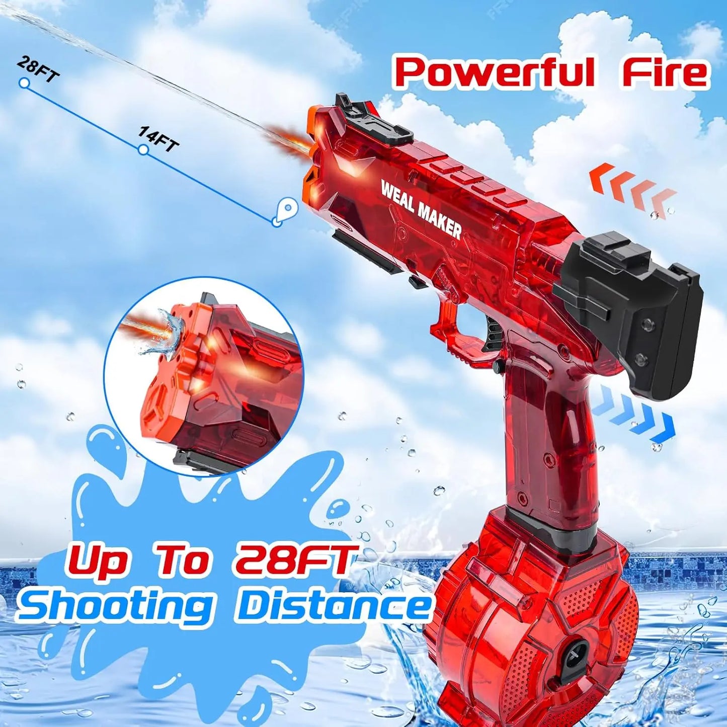 3 Pack LED Water Guns USB C Charging Auto Squirt Up To 30 Ft Outdoor Summer Toys