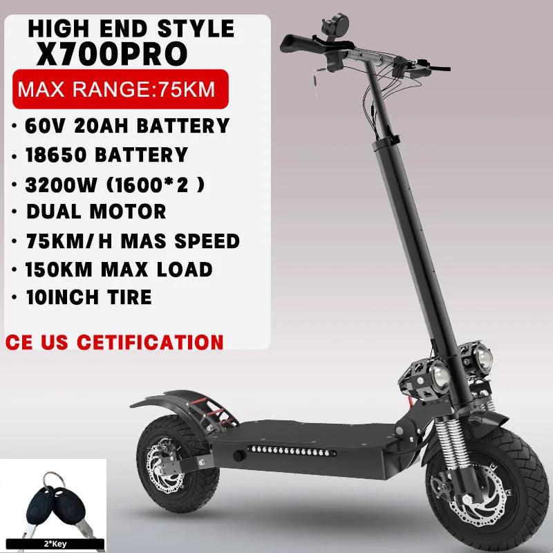 Dual Motor Electric Scooter For Adults Foldable 72V 85 KmH