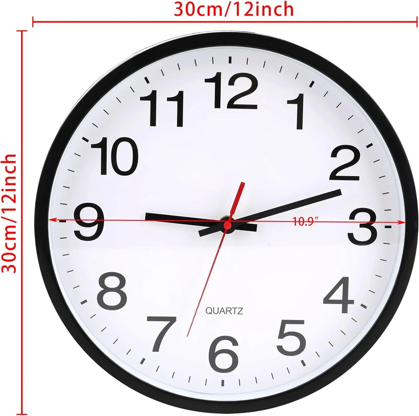 12 Inch Silent Wall Clock Battery Operated Non Ticking Black White Living Room