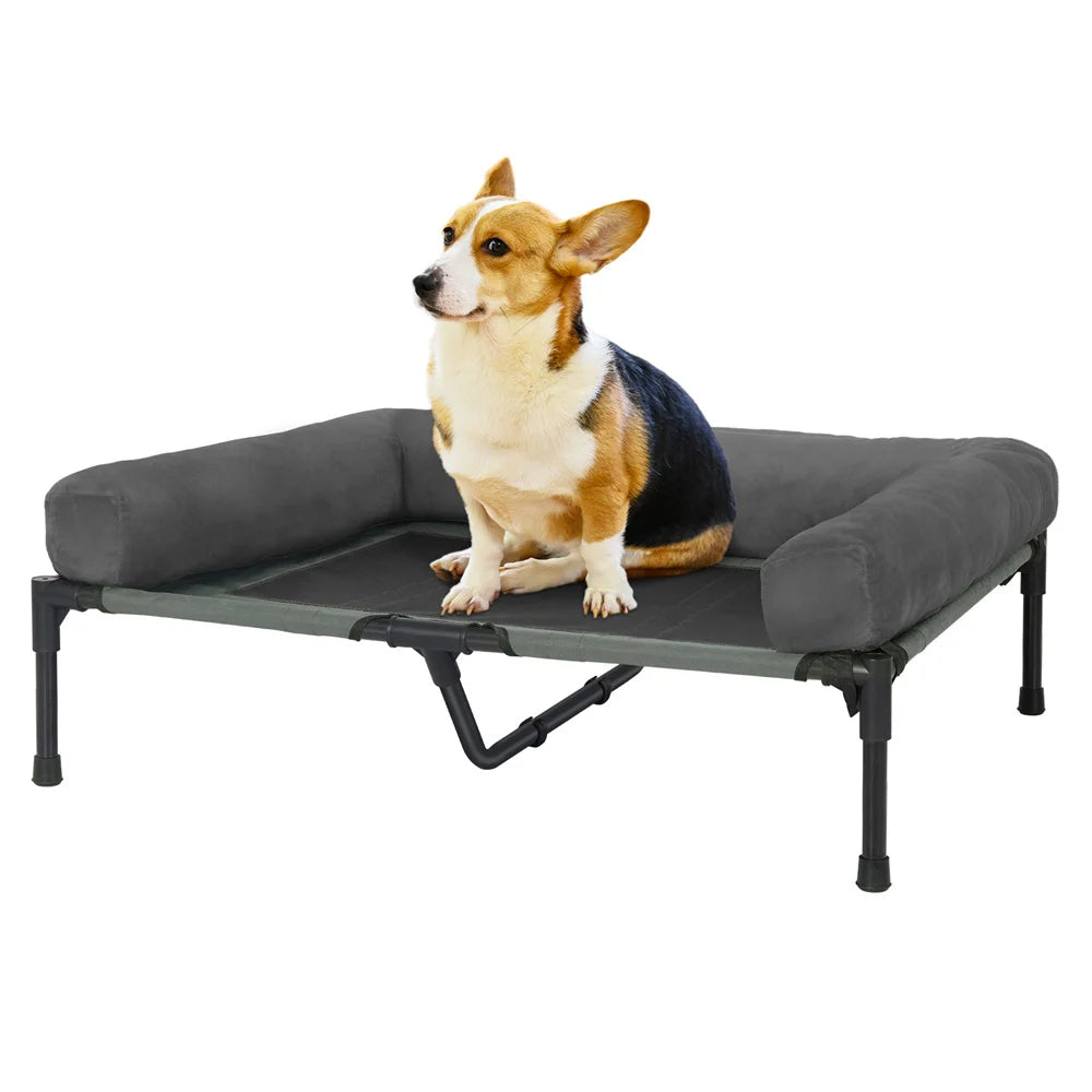 XXL Outdoor Raised Dog Bed With Cooling Breathable Mat And Plush Mat