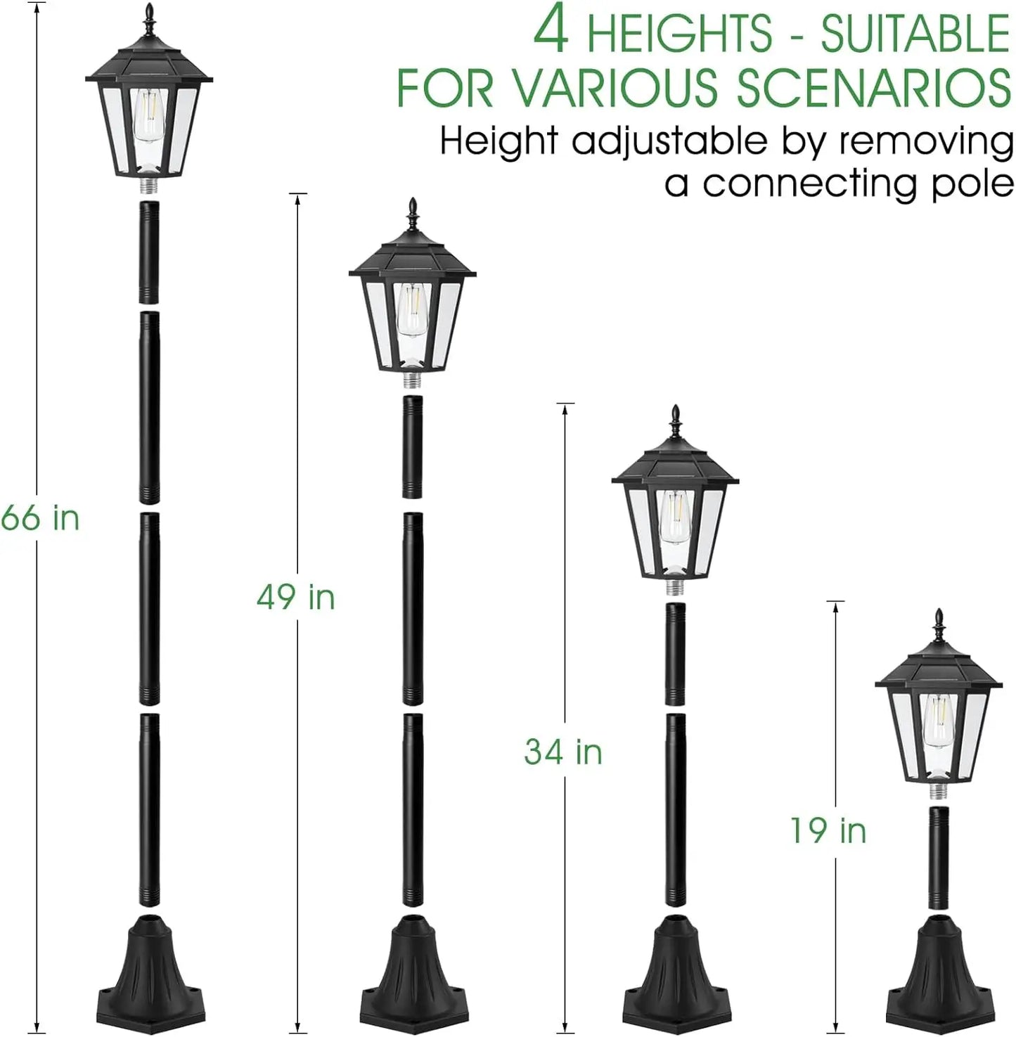 66 Inch Solar Lamp Post Lights 2 Pack Outdoor Waterproof Poles Yard Driveway