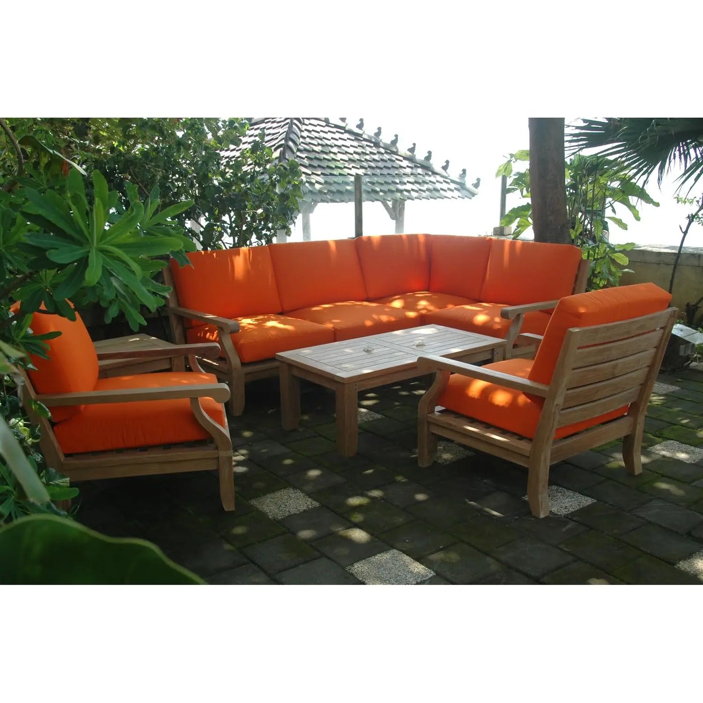 8 Piece Modular Outdoor Furniture Set Deep Seating Teak Patio Conversation