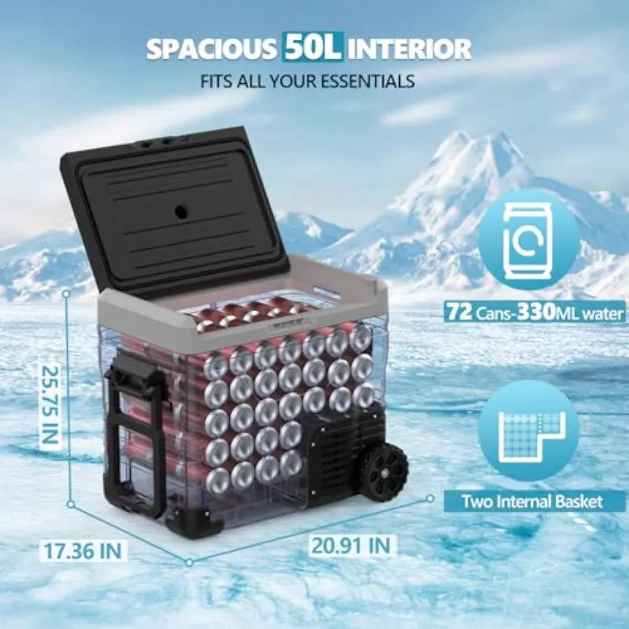 12V Car Refrigerator 53 Quart 50L Dual Zone Portable Fridge 12V 24V DC