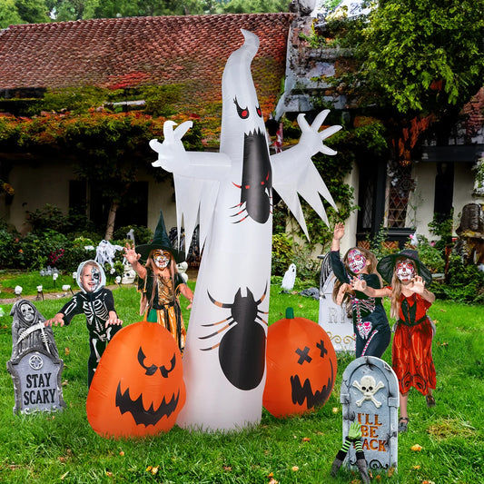 11.8ft Pumpkin Spider White Ghost Inflatable With LEDs
