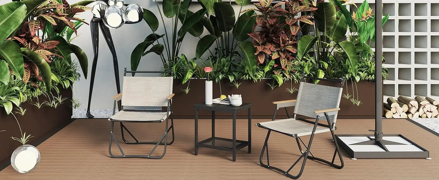 XIUWO Outdoor Side Table With Storage 2 Tier Weather Resistant Bamboo Black