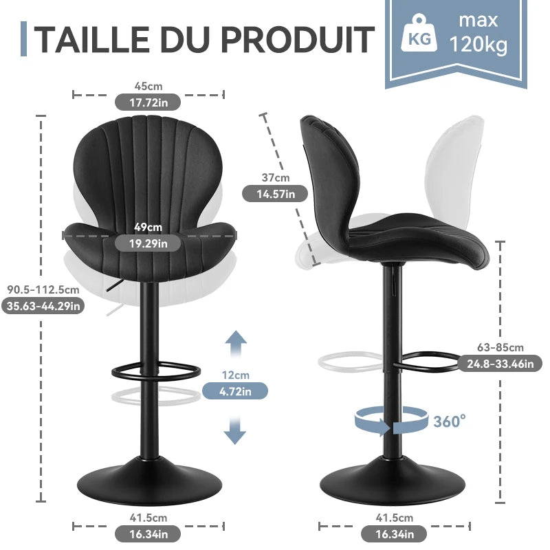 2 Pack Bar Chairs 360 Rotating Leather Backrest Dining Room