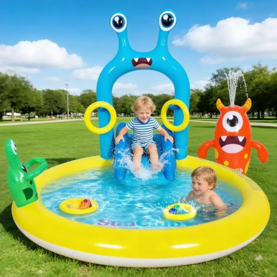 Inflatable Splash Pad Monster Spray Pool Set With Slide Sprinkler Toss Rings