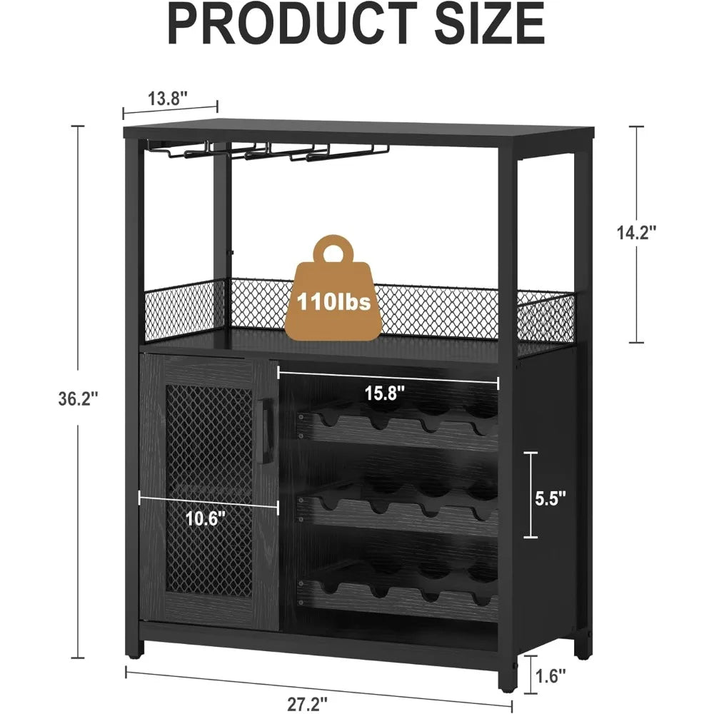 3 Tier Wine Bar Cabinet With Led Lights And Glass Holder