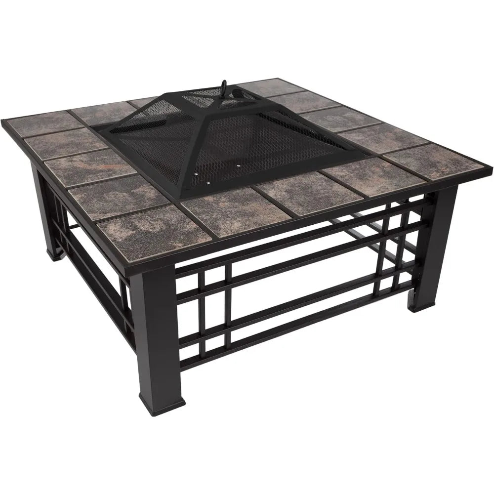 Fire Pit Set Wood Burning Spark Screen Outdoor Log Poker
