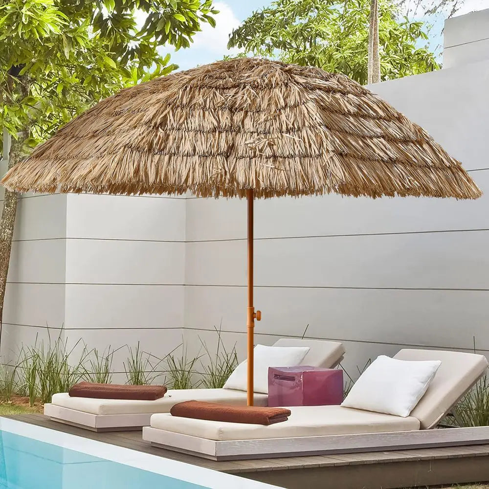 8 Foot Thatch Patio Tiki Umbrella Raffia Palapa Straw Beach Shelter