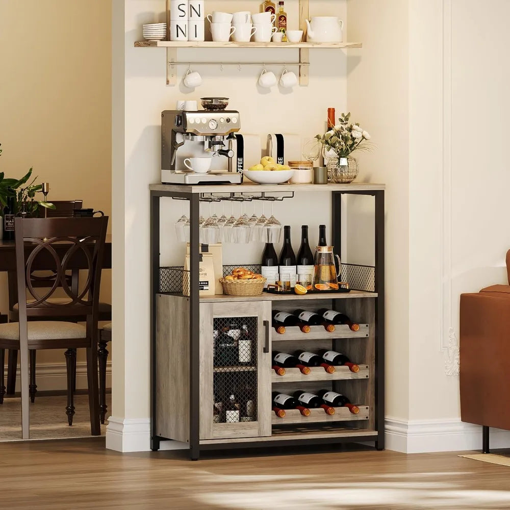 Three Tier Wine Bar Cabinet With LED Lights And Wine Rack