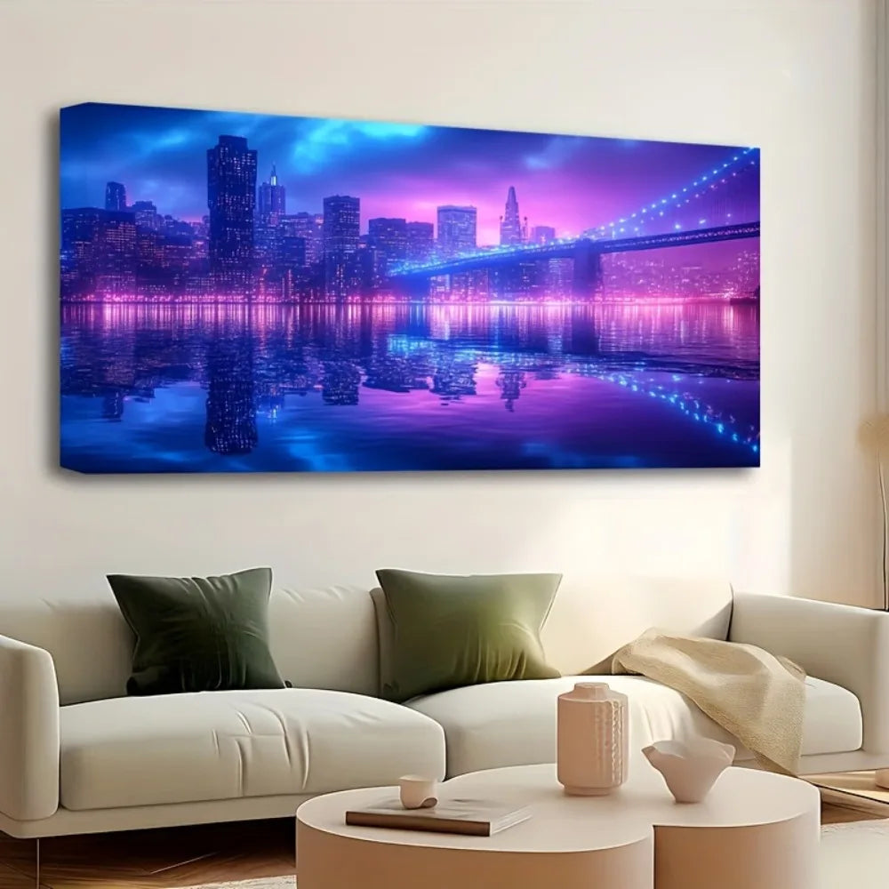 One And A Half Inch Pine Wood Frame Brooklyn Bridge Canvas Mural NYC Skyline