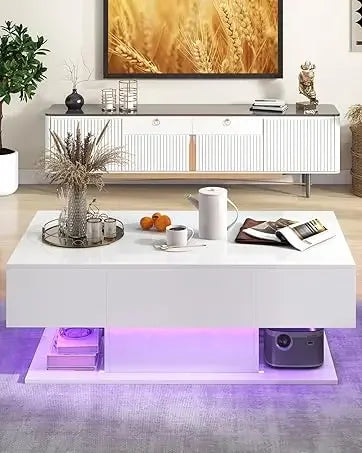 Rattan Coffee Table 2 Tier Acacia Wood With Glass Top Shelf