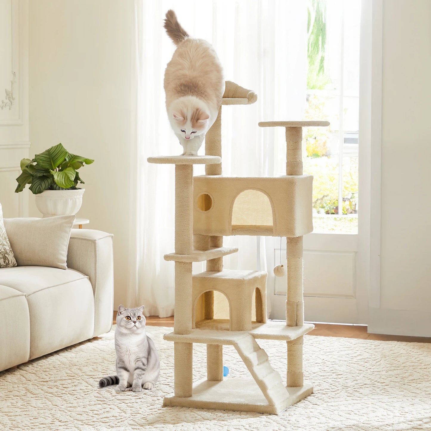 JHK 54 Inch Tall Multi Level Cat Tree Tower Indoor Pet Furniture Stable Kitty Play House with Sisal Scratching Post