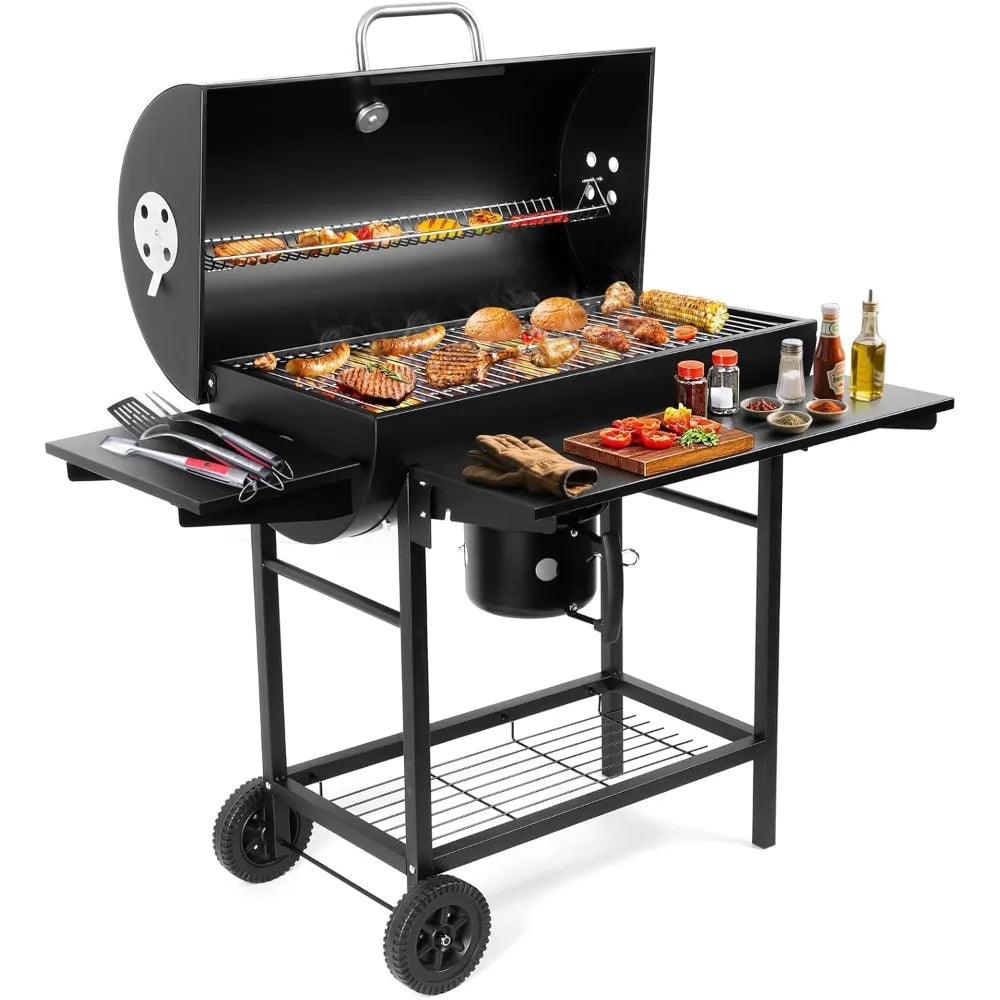 DAFIFY Outdoor Barrel BBQ Grill With Side Table Charcoal Smoker For Backyard