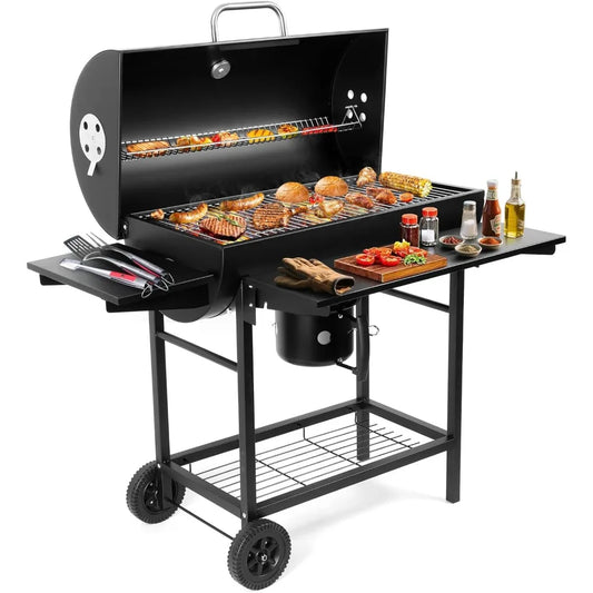 DAFIFY Outdoor Barrel BBQ Grill With Side Table Charcoal Smoker For Backyard