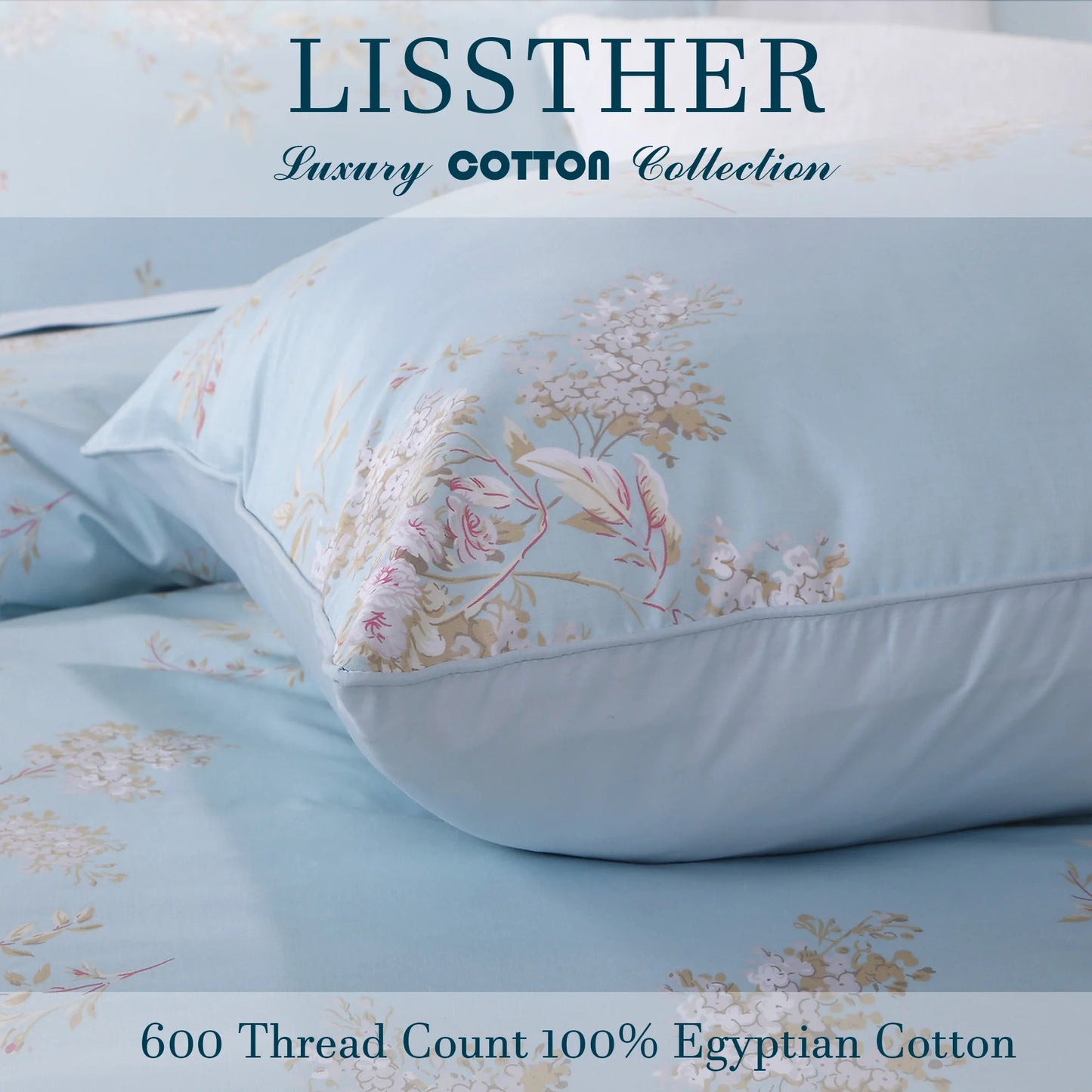 600TC Egyptian Cotton Duvet Cover Set Vintage Blue Tassel