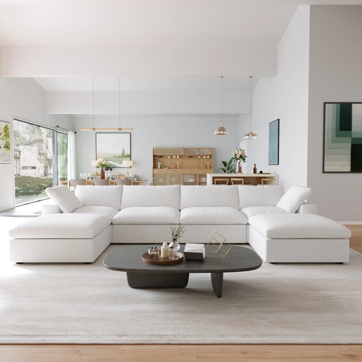 Modular Convertible Cloud Couch 6 Seats U Shaped Sectional Sofa With Ottomans