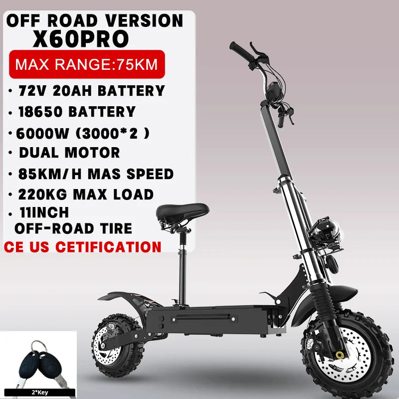 Dual Motor Electric Scooter For Adults Foldable 72V 85 KmH