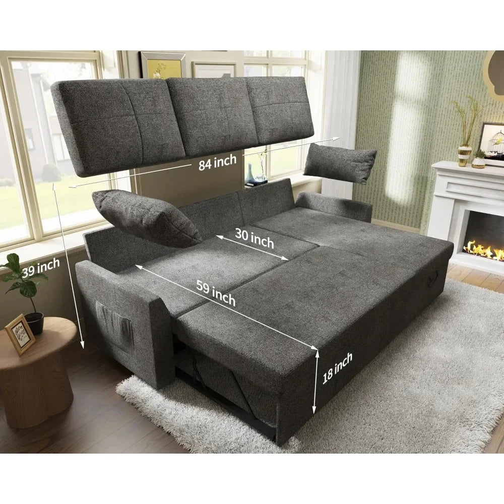 2 In 1 Sleeper Sofa With Pull Out Bed And Storage Chaise