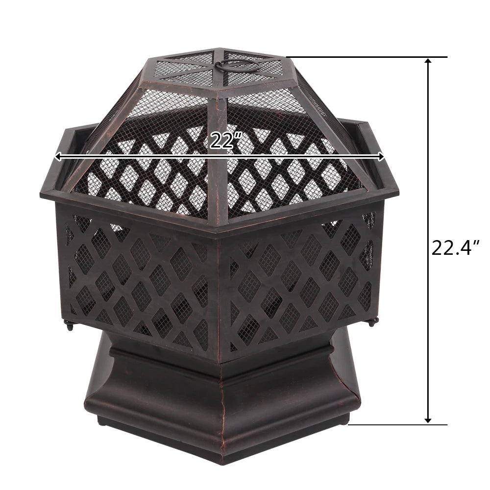 22 Inch Hexagonal Iron Brazier Wood Burning Fire Pit