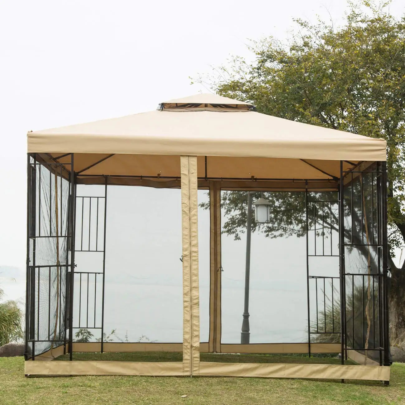 Garden Gazebo 10x10 Double Roof Vented Waterproof Canopy for Patio Backyard