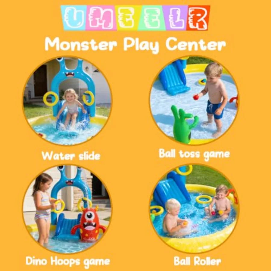 Inflatable Splash Pad Monster Spray Pool Set With Slide Sprinkler Toss Rings