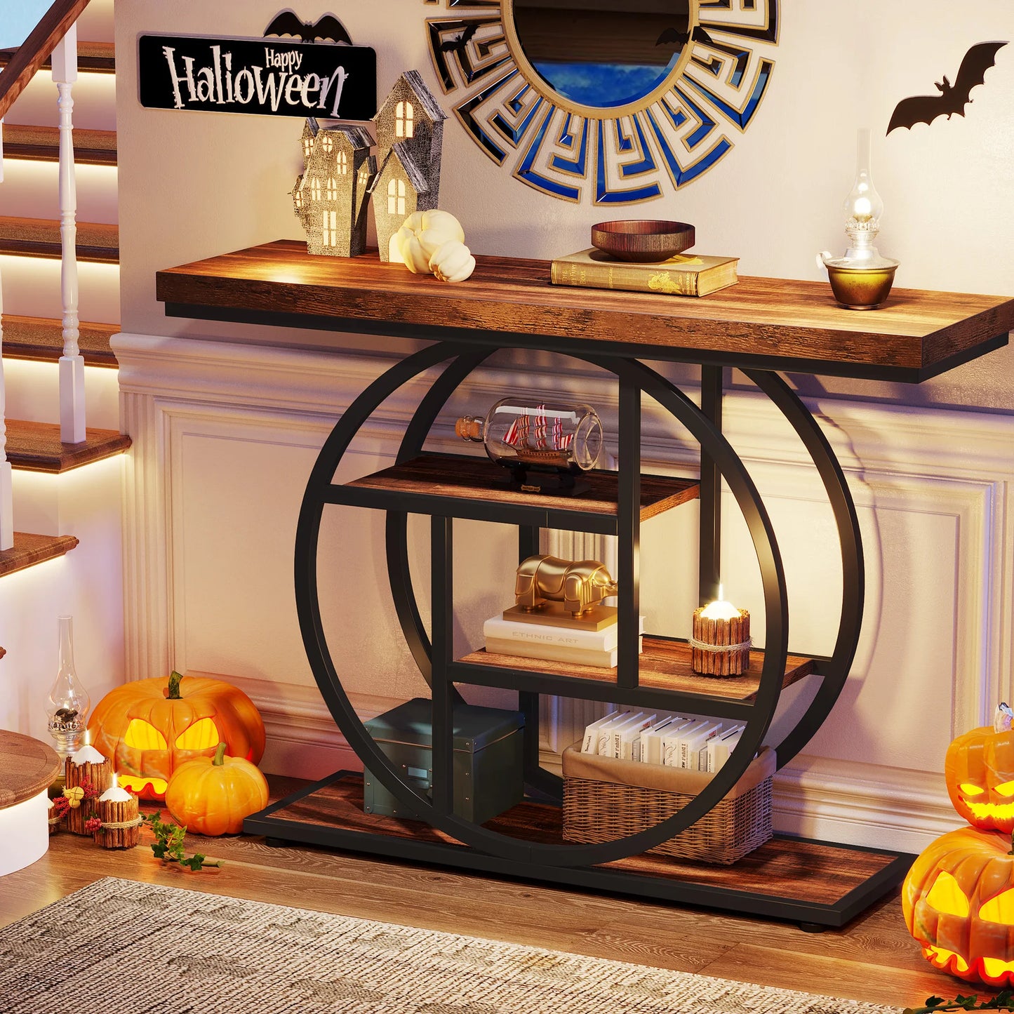 Tribesigns 41.3 Inch Industrial Sofa Table 4 Tier Entryway