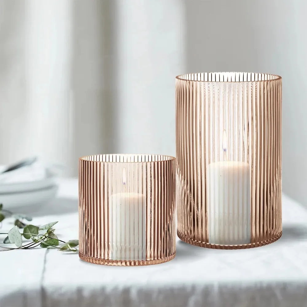 Glass Ribbed Candle Holder 8 Inch Large Home Decor Accent