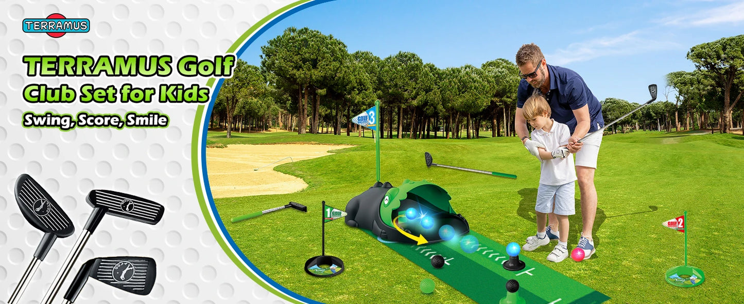 Kids Golf Toy Set Auto Returner Night Light Golf Balls Indoor Outdoor Mini Golf
