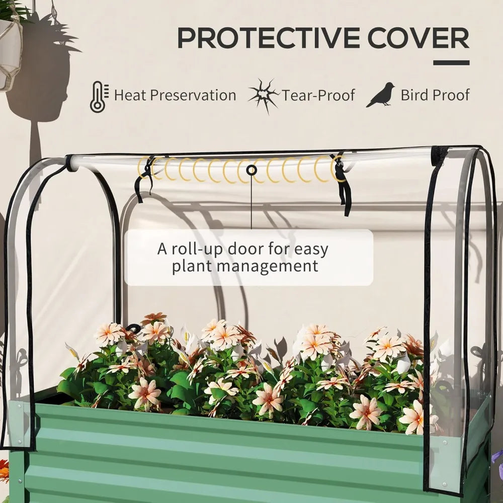 Raised Garden Bed With Cover And Storage Rectangular Planter Box With Legs