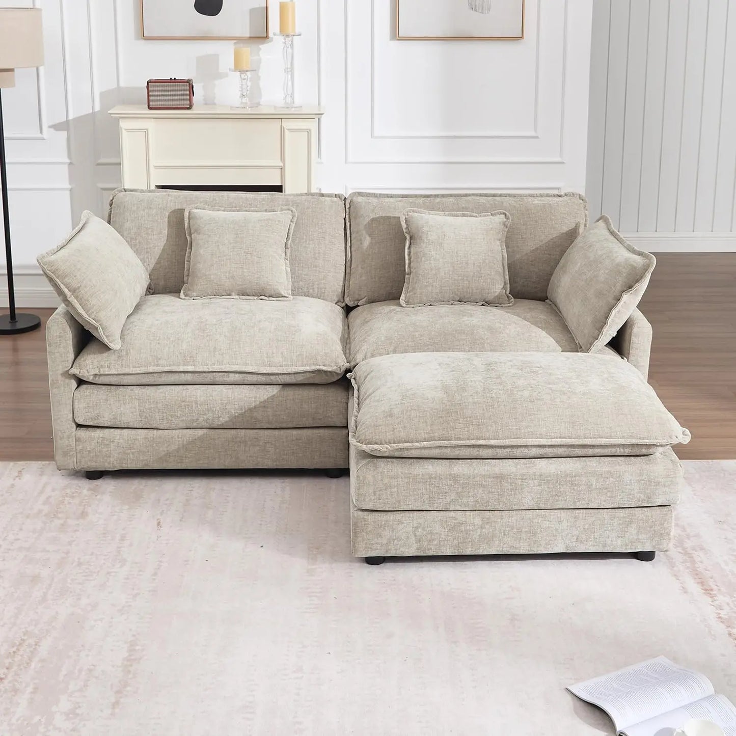 70 Inch Modular Sectional Sofa Modern L Shaped Cloud Couch 3 Seater With Ottoman