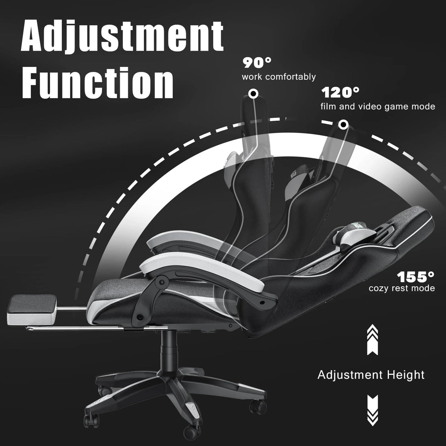 Gaming Chair With Footrest Ergonomic Lumbar Cushion Headrest