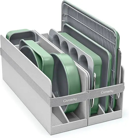 Nonstick Ceramic Bakeware Set 11 Pieces Baking Sheets Assorted Baking Pans Cooling Rack Storage Aluminized Steel Body Non Toxic PTFE PFOA Free Cream
