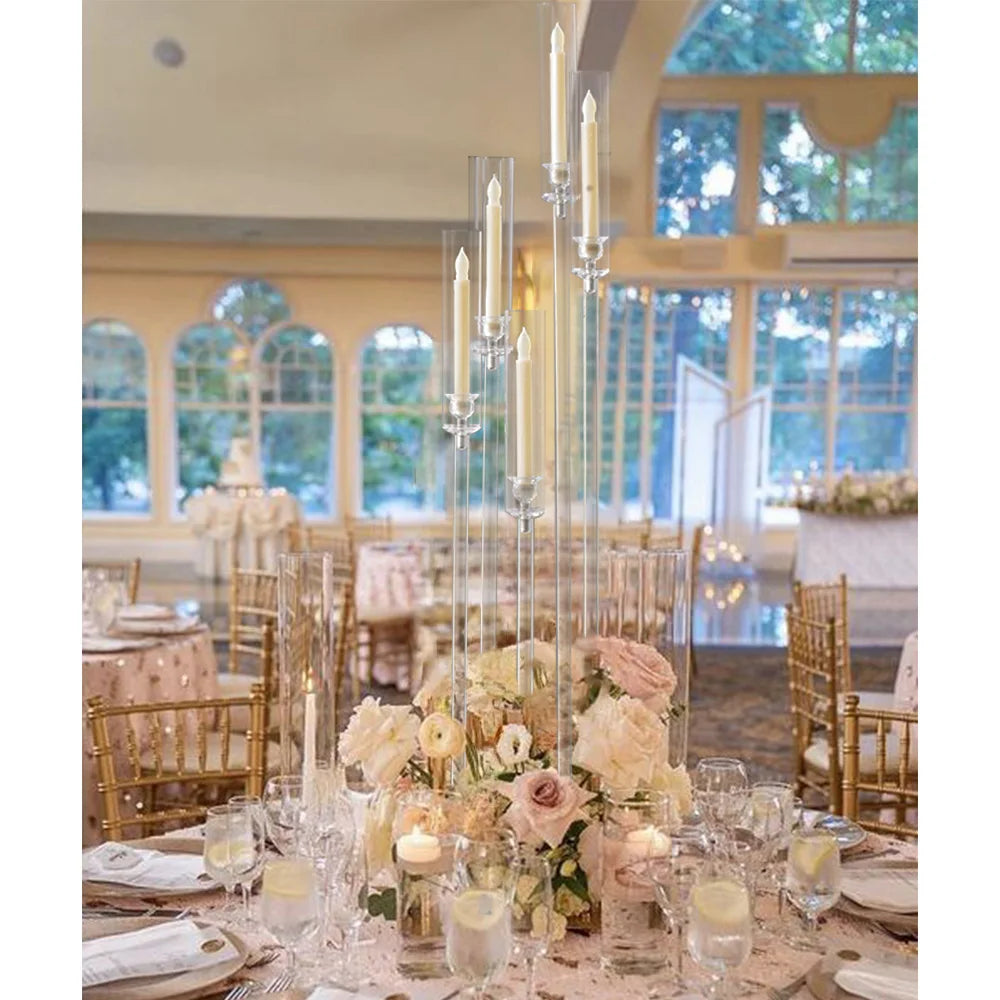 10 Pieces Acrylic 5 Arm Candelabra Clear Floor Candelabra Wedding Candlestick Holder Table Centerpiece Ceremony Party Home Decoration