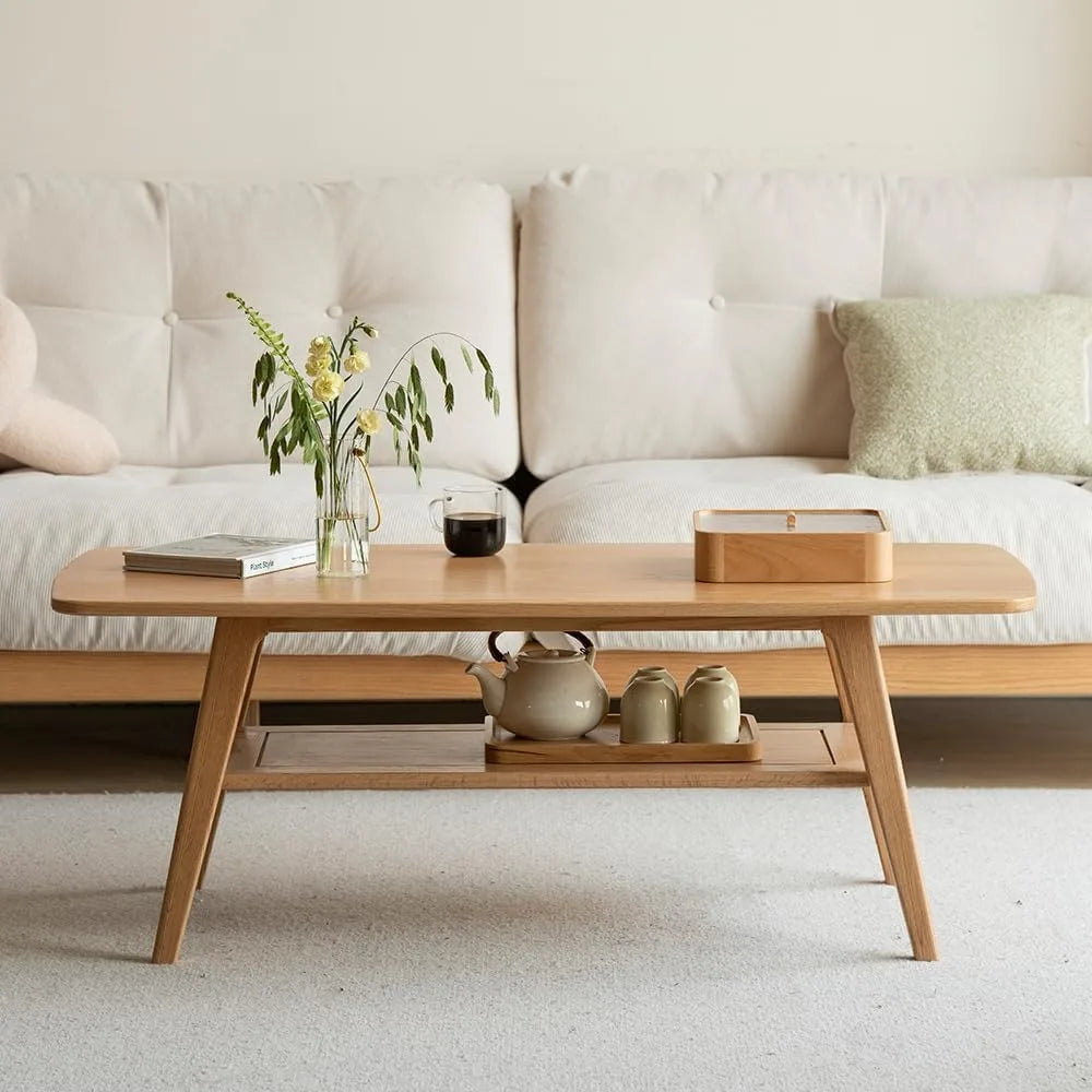 Solid Wood Coffee Table 39 Inch Mid Century Modern
