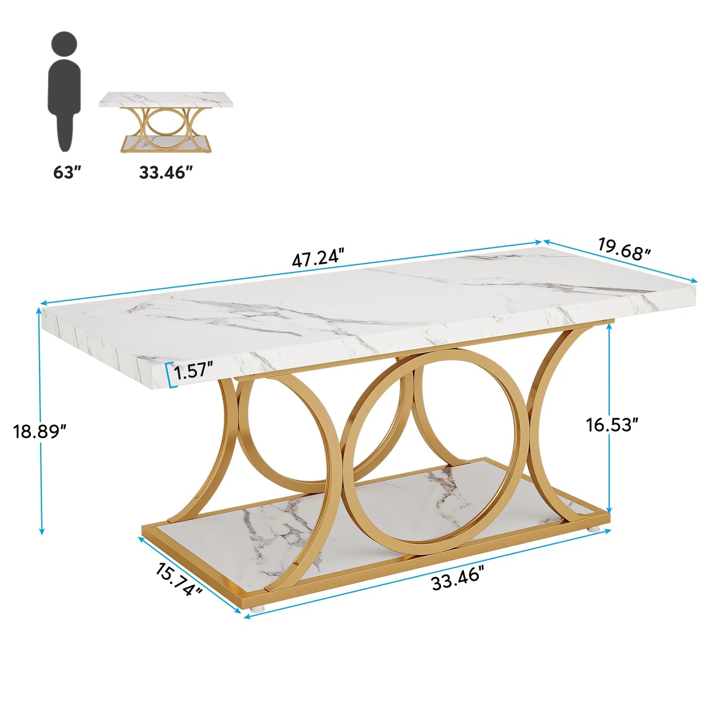 Tribesigns Rectangle Coffee Table 47.24 Inch Modern