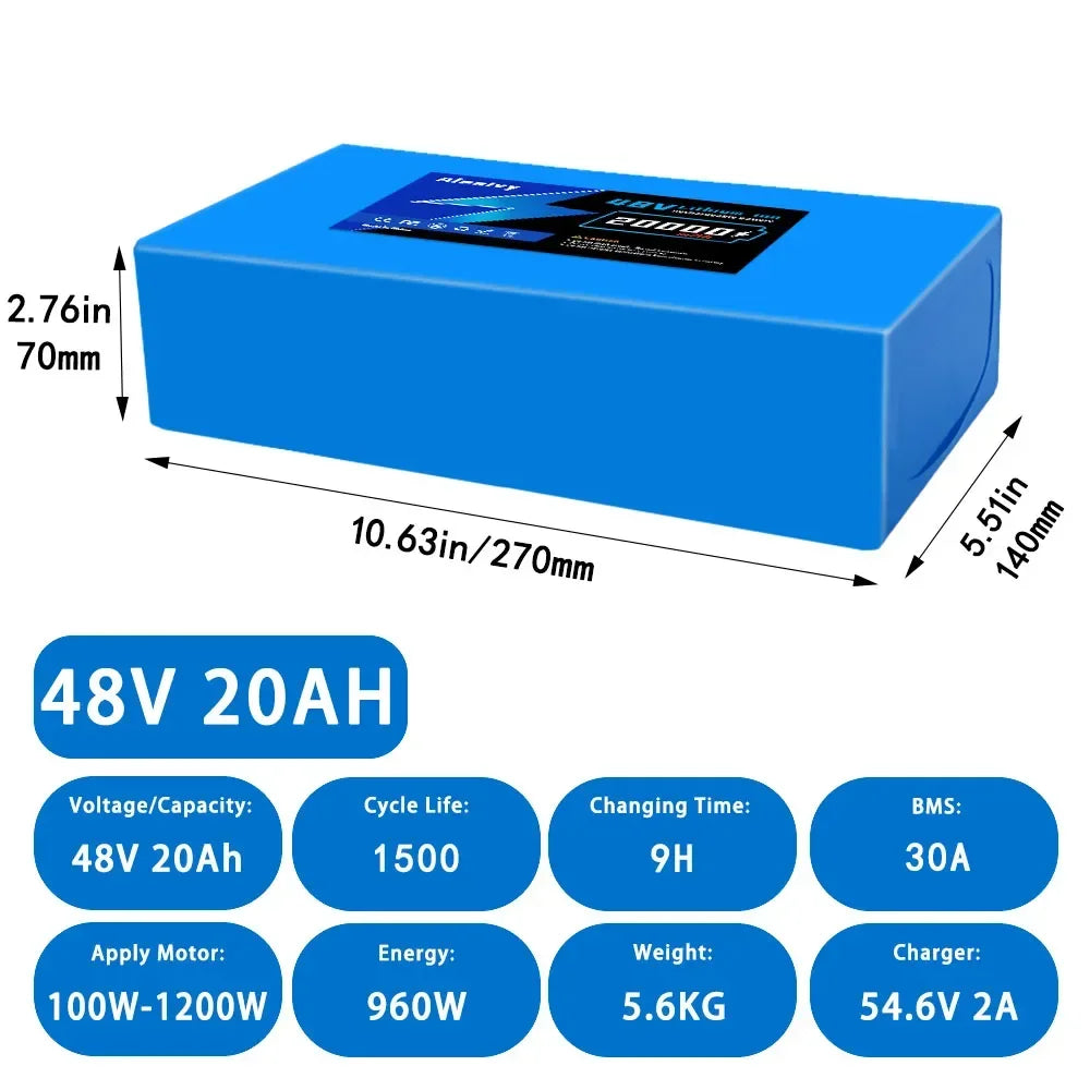 Aleaivy 36V 48V Electric Bike Battery Pack 10 16 20Ah LiIon