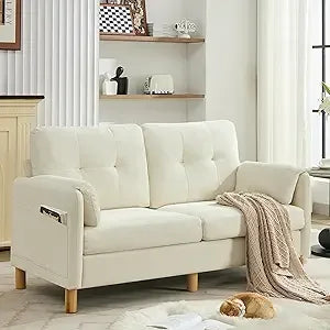 Chenille Loveseat Sofa Modern 2 Seater with Armrest Pillows and Storage Pockets