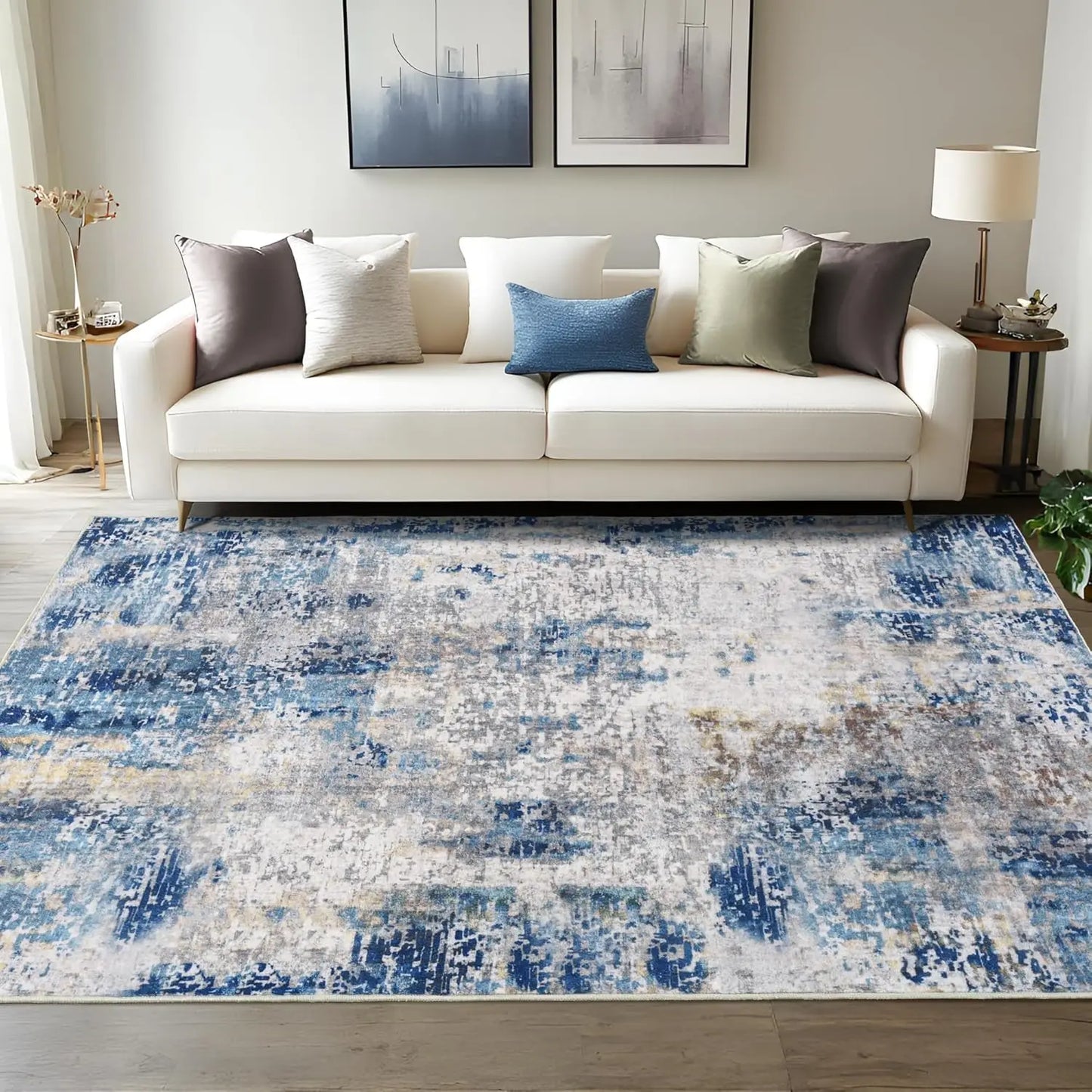 Living Room Area Rugs Soft Large Modern Abstract Boho Vintage Machine Washable Non Slip Carpet Low Pile Rug