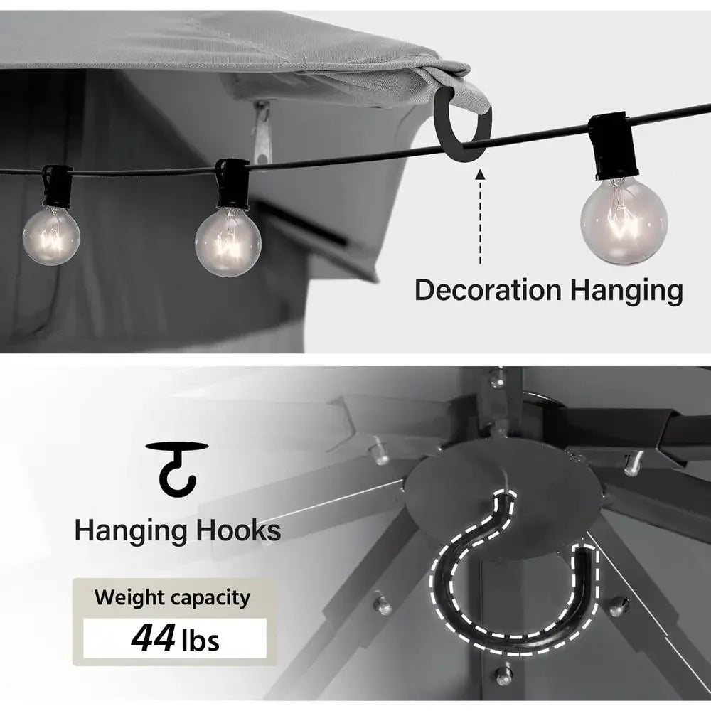 Durable 10x13 Outdoor Gazebo Double Roof Mosquito Netting Privacy Screen Gray