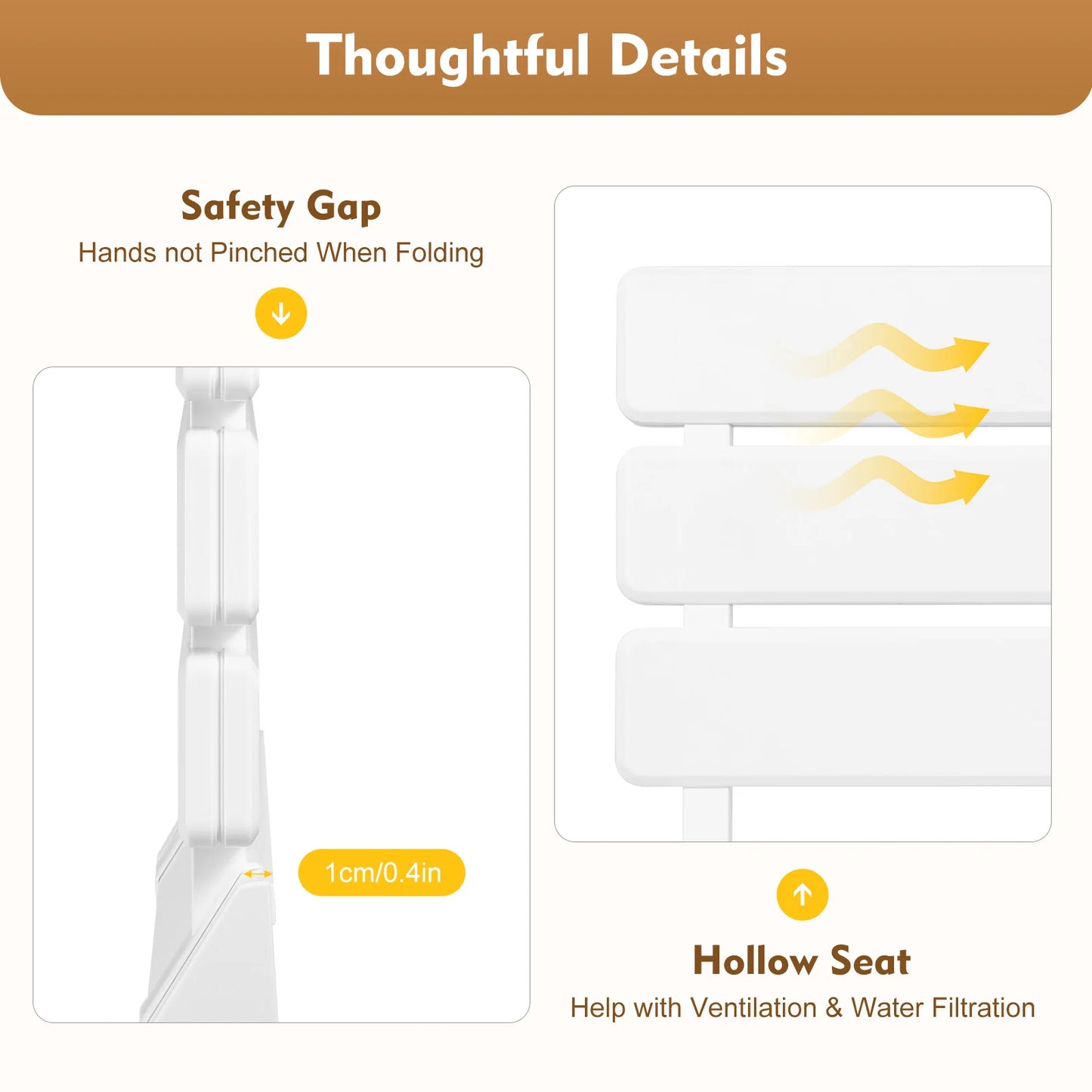 Wall Mounted Folding Shower Seat Non Slip White Stool