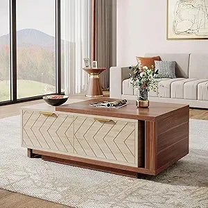 Extendable Coffee Table With 2 Storage Drawers Sliding Top