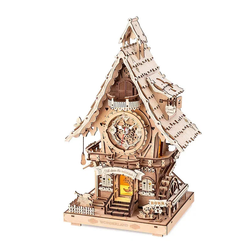 Robotime Rokr 3D Wooden Puzzle Cuckoo Clock Kit Black Forest Style Working Bird