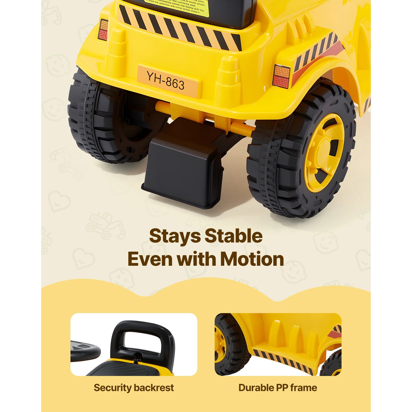 SucceBuy Excavator Digger Ride On Toy For Kids With Helmet And Music